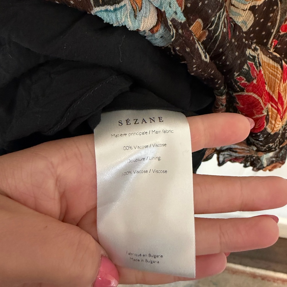Sezane Floral V-Neck Long Sleeve Maxi Dress - Black with Multicolor Floral - Picture 5 of 5